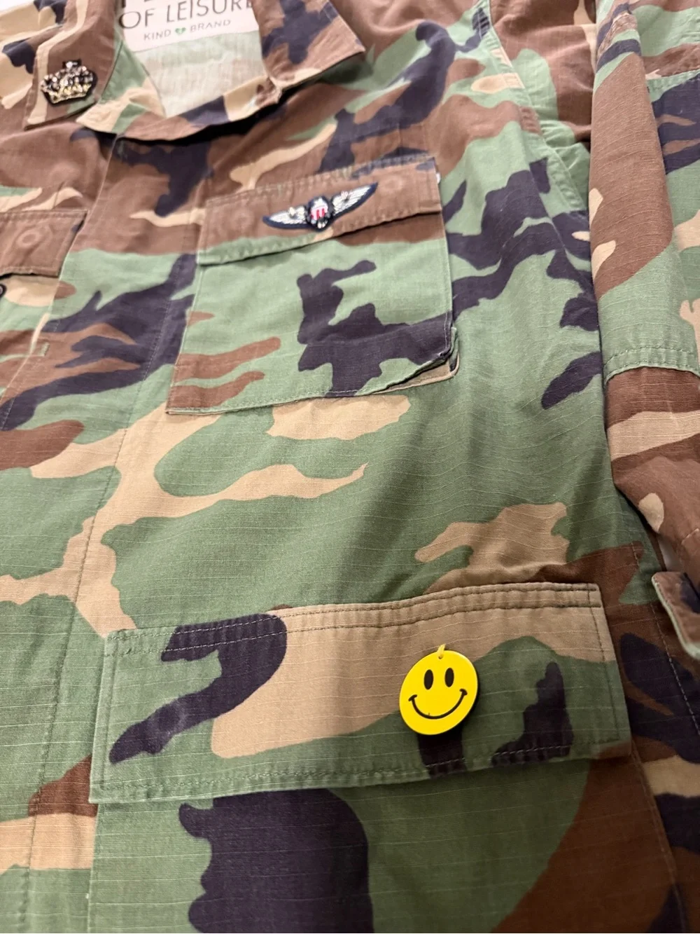 People of Leisure Pink Floyd Upcycled  Camo Utility Jacket with Badges S/M/L